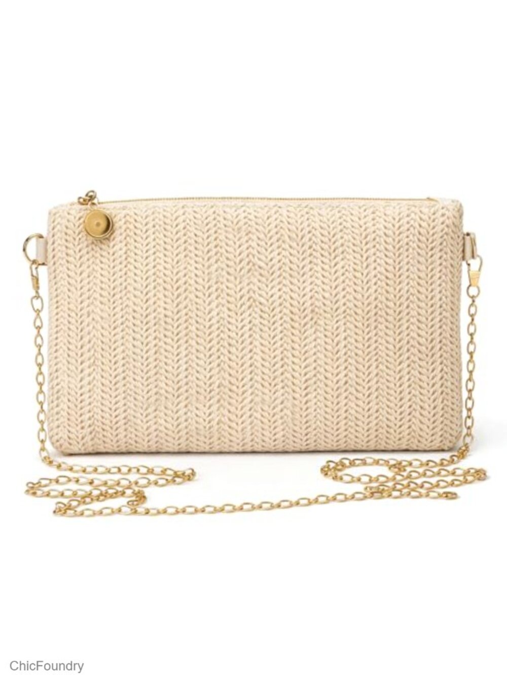 Straw Wristlet Clutch Handbag Bohemian Zipper Purse for Summer Beach Travel